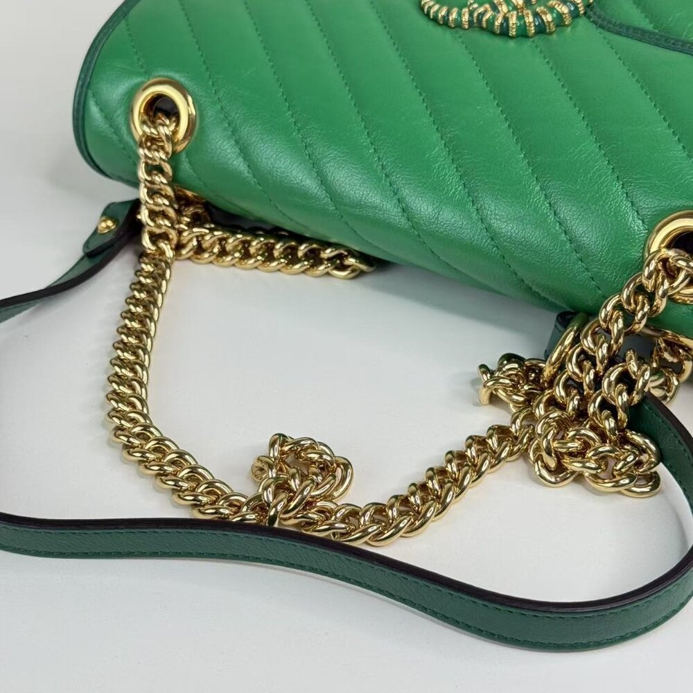 Gucci Green Medium Marmont Shoulder Bag Crossbody with Gold Chain Strap - Picture 8 of 9